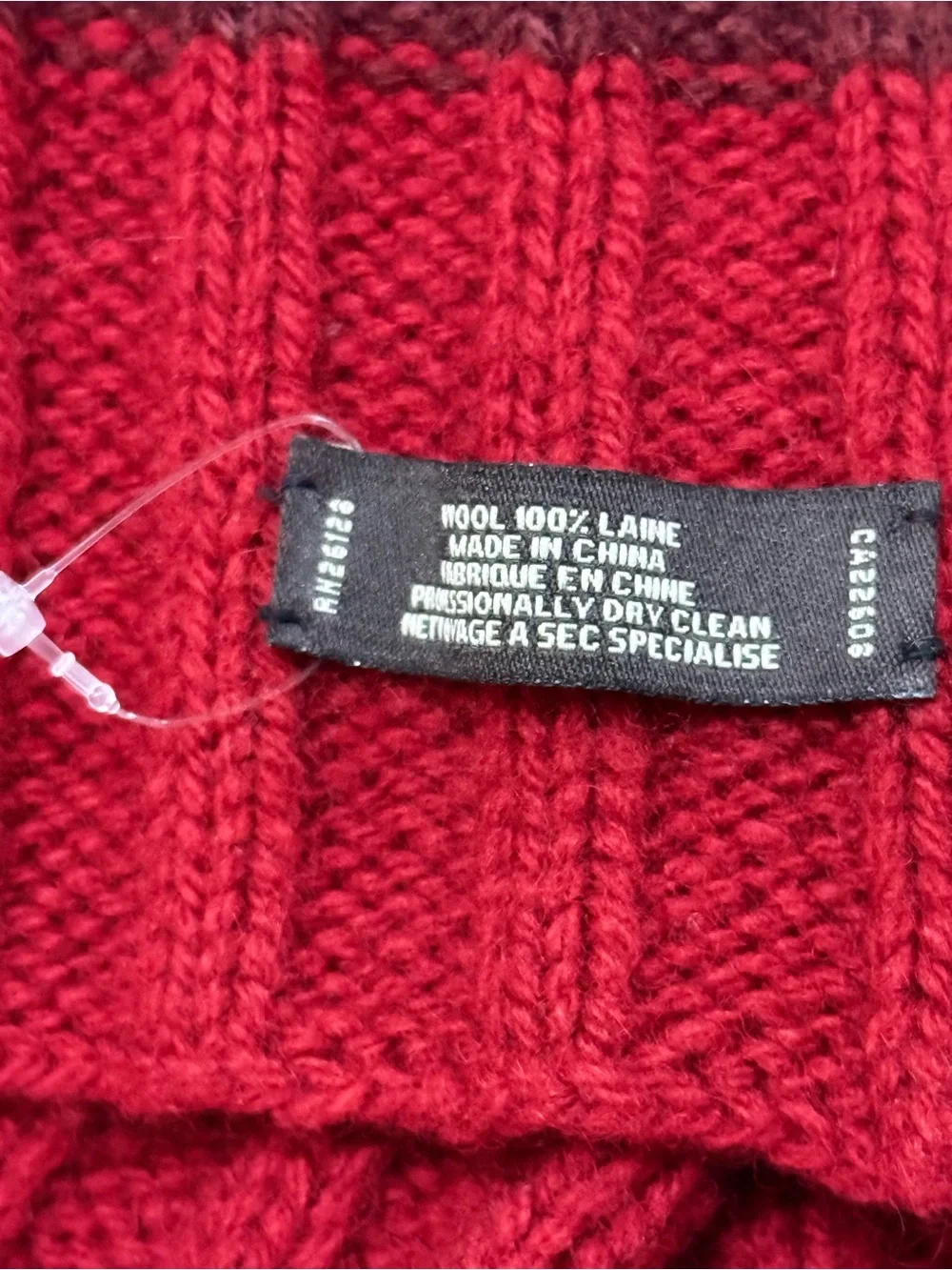 Coach 100% Wool Ribbed Scarf Burgundy Red Colorblock Preppy Leather Logo